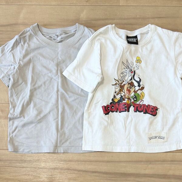 Tシャツ 半袖 グレー 無印良品 無地 ルーニーチューンズ アメコミ 白T 110cm 2枚セット