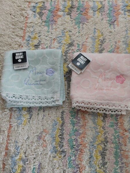MARY QUANT タオルハンカチ 2枚セット ピンク&ブルー新品未使用