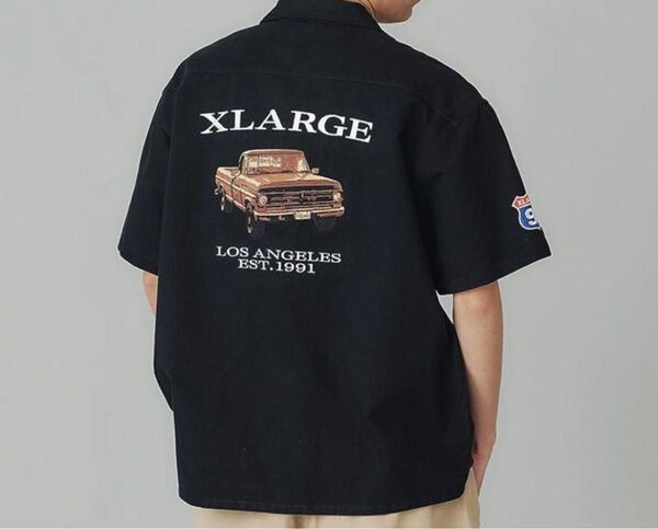 美品 Lサイズ XLARGE X LARGE エクストララージ エックスラージ ブラック 黒 半袖 シャツ ワークシャツ