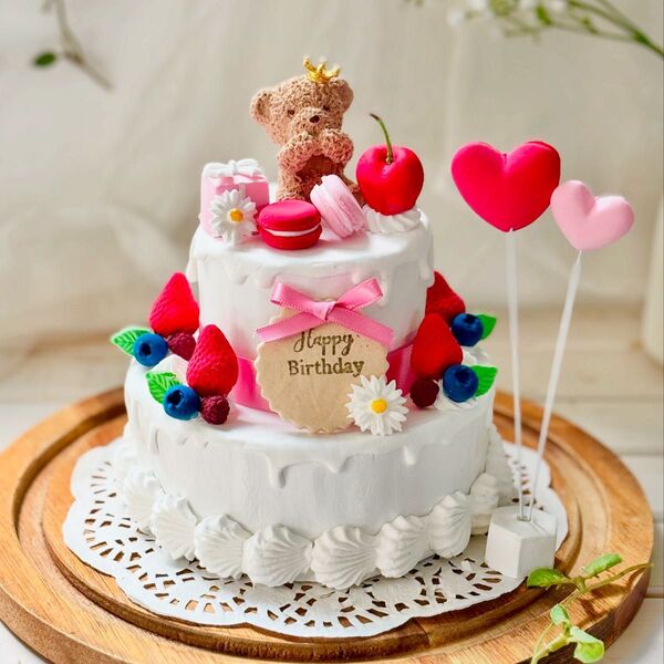 #200 クレイケーキ フルーツ2段 ハーフバースデー ウェディング 100日 お食い初め 1歳 誕生日 フォトブース うちフォト