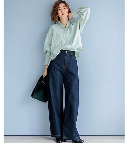 【2024Autumn】23区DENIM ストレッチ ワイドパンツ 濃紺 40