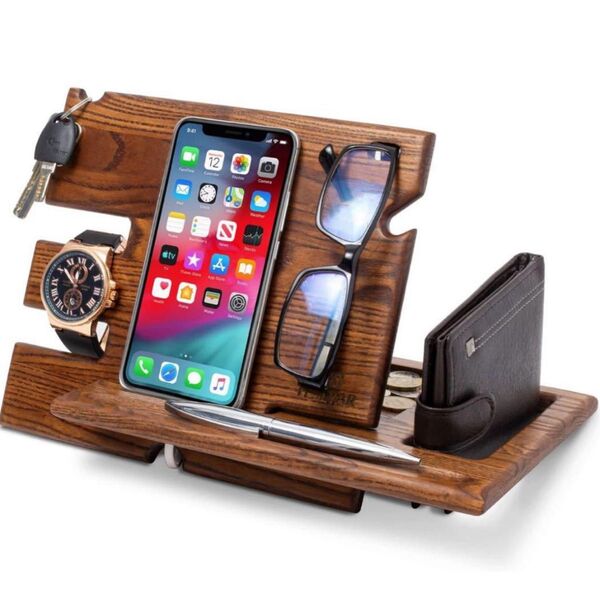 スマホスタンド 木製 iPhone充電スタンド 小物置き おしゃれ 卓上収納