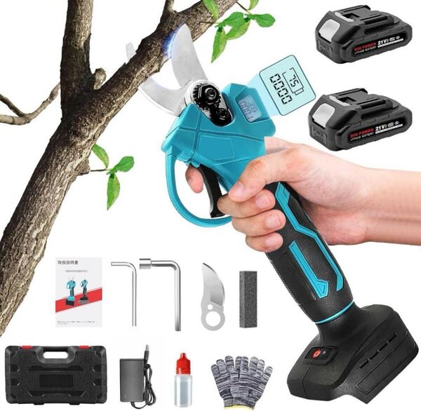 電動剪定バサミ 電動剪定鋏 充電式剪定ばさみ 800W 30m バッテリー2個付き 枝切り