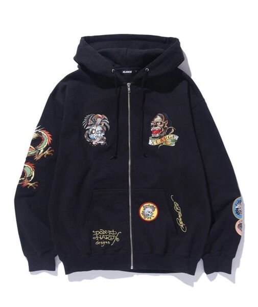 XLARGE × Ed Hardyコラボパーカー刺繍ジップアップパーカーLサイズ ブラック