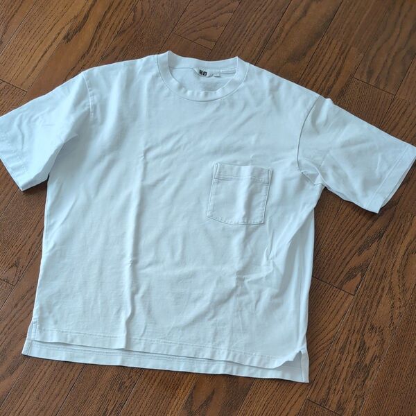 ユニクロ ポケット付きオーバーサイズTシャツ ホワイトLサイズ コットン