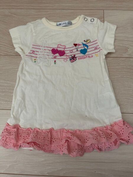 80センチ MODAR BILE モダルビーレ 半袖 Tシャツ 音符 ピンク フリル 夏服 女の子 カットソー