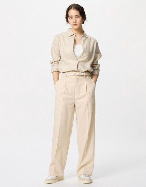 UNIQLO ユニクロ タックワイドパンツ M ベージュ ワイドパンツ
