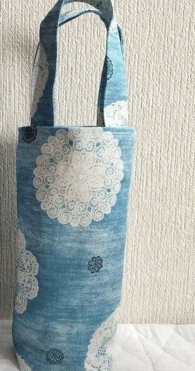 水筒バッグ デニム調レース柄 ハンドメイド