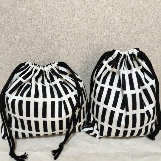 2点セット格子柄 お弁当袋 給食袋 ハンドメイド 巾着袋