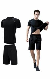 メンズ コンプレッションウェア セット トレーニングウェア スポーツウェア ランニングウェア 半袖シャツ ハーフパンツ 2点セット　Sサイズ