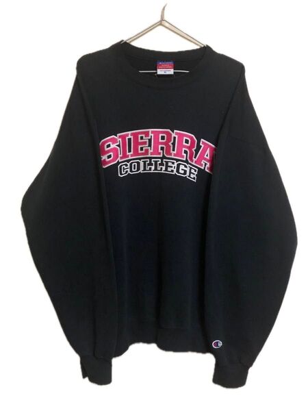 champion SIEERAカレッジロゴ スウェットトレーナー 立体ロゴ 3色タグ 90s vintage ブラック XL