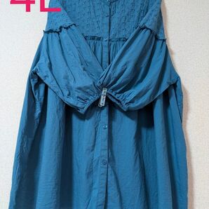 しまむら 七分袖 チュニックブラウス 刺繍 フリル 4L 大きいサイズ