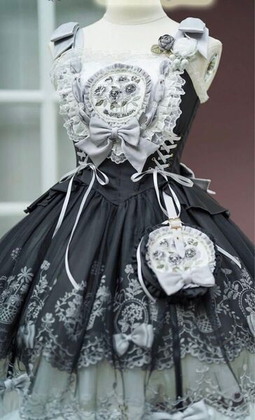 rococo s closet 羊当・四季の花々 ジャンパースカート 黒×グレー ストール新品タグ付き