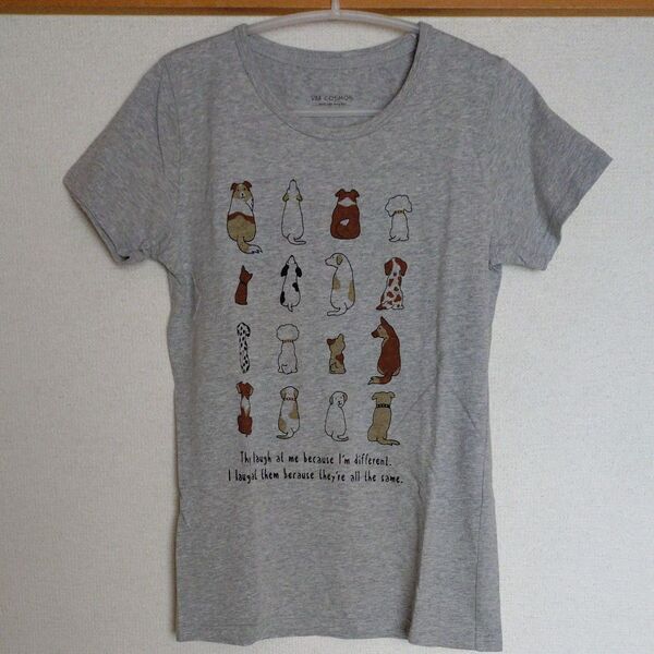 半袖Tシャツ グレー ワンちゃん プリント綿100% M