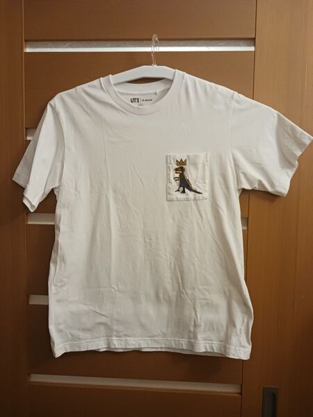 メンズ L◆ユニクロ ジャン=ミシェル・バスキア Tシャツ UT ホワイト 半袖 ポケット 恐竜 UNIQLO Basquiat