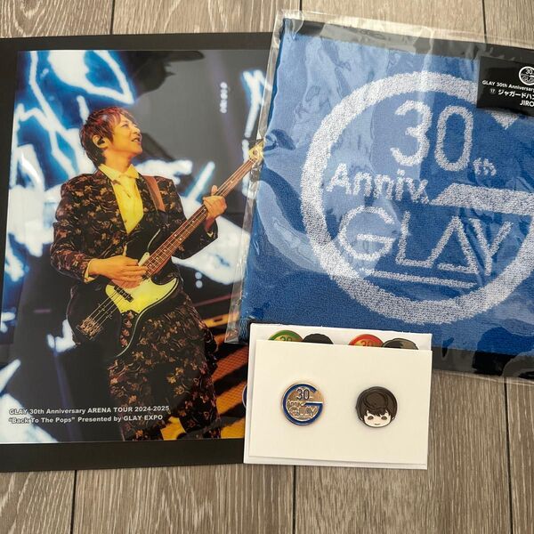 GLAY 30th Anniversary エンタメくじ vol.2 JIRO ジャガーハンドタオル ピンバッジ クリアポスター