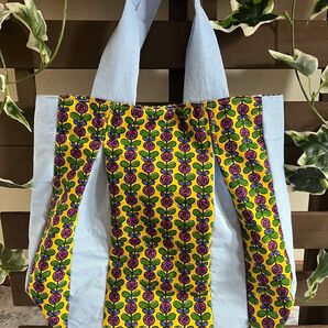 ハンドメイド トートバッグ 花柄 レトロ う早この布 買い物 通勤 夏色 チェック柄