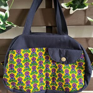 ハンドメイド ボストンバッグ 買い物 通勤 ポケット付き 両開きファスナー 花柄 バッグ トートバッグ う早この布
