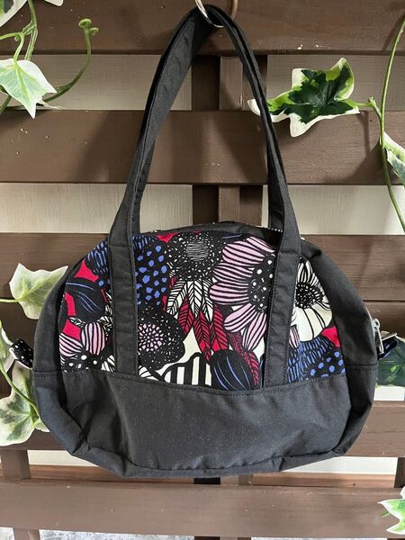 ハンドメイド ボストンバッグ トートバッグ 買い物 通勤 両開きファスナー 花柄 北欧柄 チェック柄 散歩