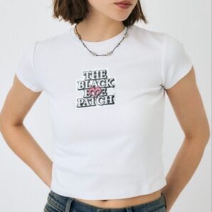 MOUSSY×Black Eye Patchコラボ BEP OG ラインストーン BABY TEE 白 マウジーブラックアイパッチ