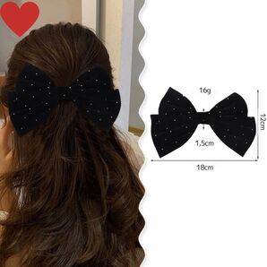 リボン バレッタ 黒 韓国 ヘアアクセ パーティー かわいい キラキラ 上品 結婚式 ヘアクリップ バンスクリップ フォーマル
