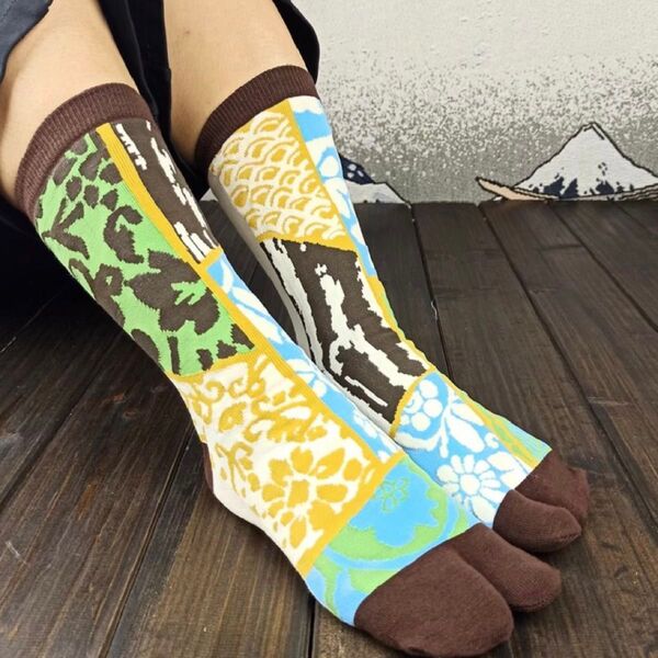 足袋ソックス コーマ綿 和更紗柄 アシンメトリー 靴下 パステルカラー 049