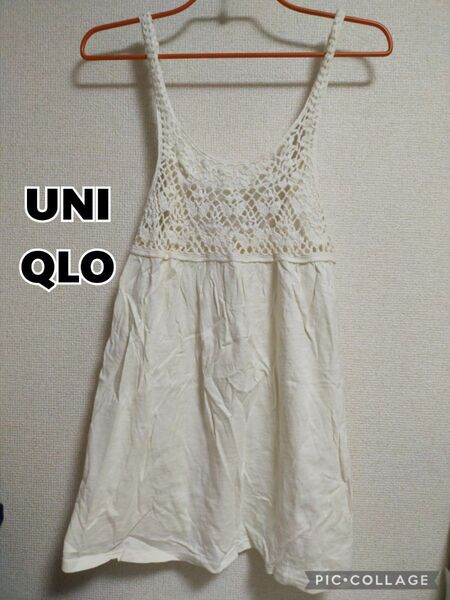 24hボーナス再出品可◎USED UNIQLO タンクトップ チュニック オフホワイトアイボリー M ユニクロ レディーストップス