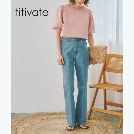 【titivate】ボリュームパフスリーブニット ライトピンク Sサイズ ティティベイト 半袖ニット 春ニット