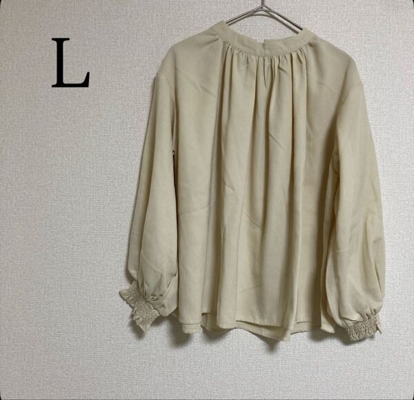 長袖 ブラウス シフォン バルーンスリーブ L アイボリー トップス ゆったり プルオーバー