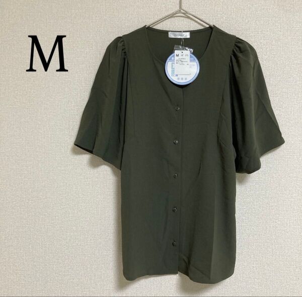 半袖 ブラウス シャツ カットソー クールタッチ 接触冷感 カーキ M トップス