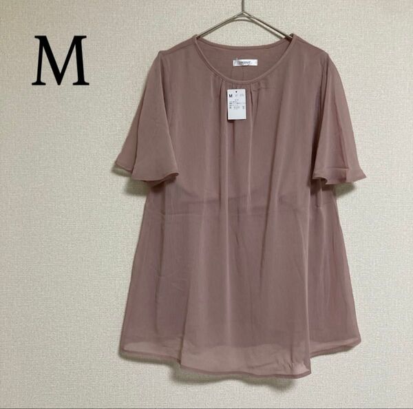 半袖 シフォン Tシャツ カットソー トップス ブラウス Mサイズ ピンク系