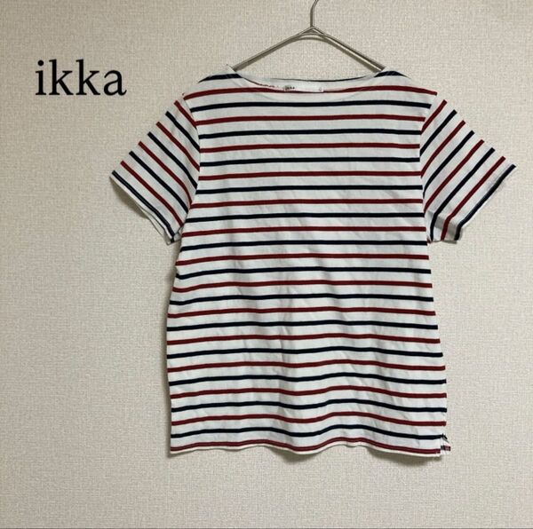 イッカ 半袖 ボーダー Tシャツ カットソー トリコロールカラー L トップス