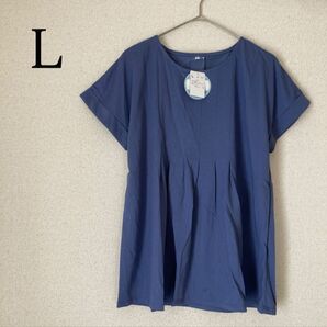 半袖 Tシャツ カットソー ブラウス 撥水加工 吸水加工 汗ジミ防止 L ブルー トップス