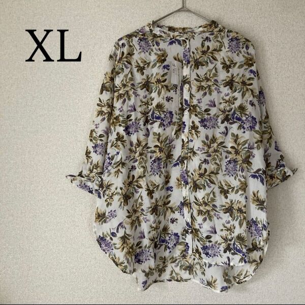 花柄 チュニック シャツ ブラウス 袖リボン トップス ゆったり XL 半袖