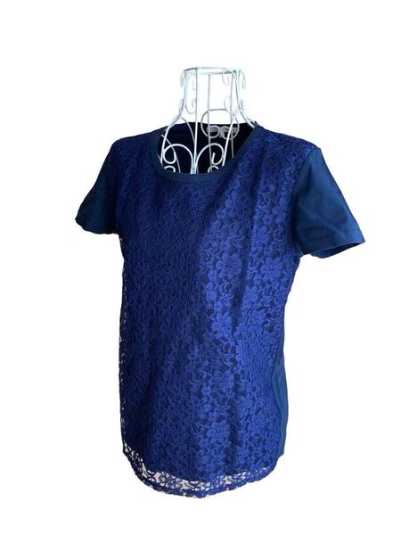 ソフール トップスTシャツ 半袖 花柄 レース Sサイズ ネイビー ブラウス カットソー