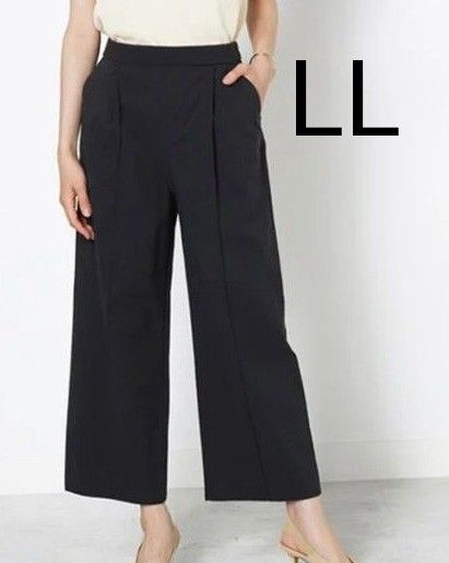 新品 レディース 大きいサイズ ワイドパンツ スラックス 黒 LL