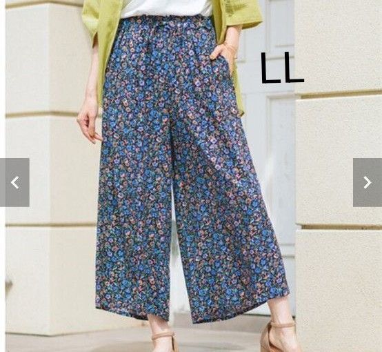 新品 レディース 大きいサイズ ベルーナ 花柄 ワイドパンツ レーヨン LL