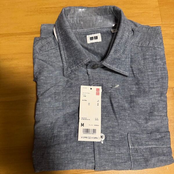 UNIQLO コットンリネンシャツ HT-570T Mサイズ 66ブルー