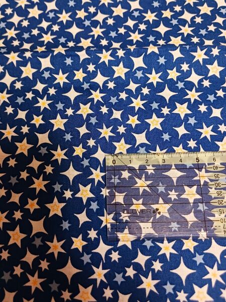 154 星柄生地 紺色地白&水色&黄色の星 110×50cm