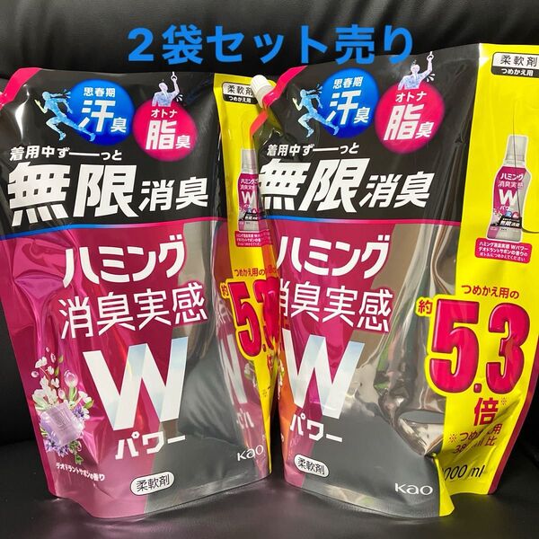 ハミング消臭実感Wパワー デオドラントサボンの香り 柔軟剤 詰替用 2000ml 2袋 詰め替え ハミング 花王 柔軟剤 液体