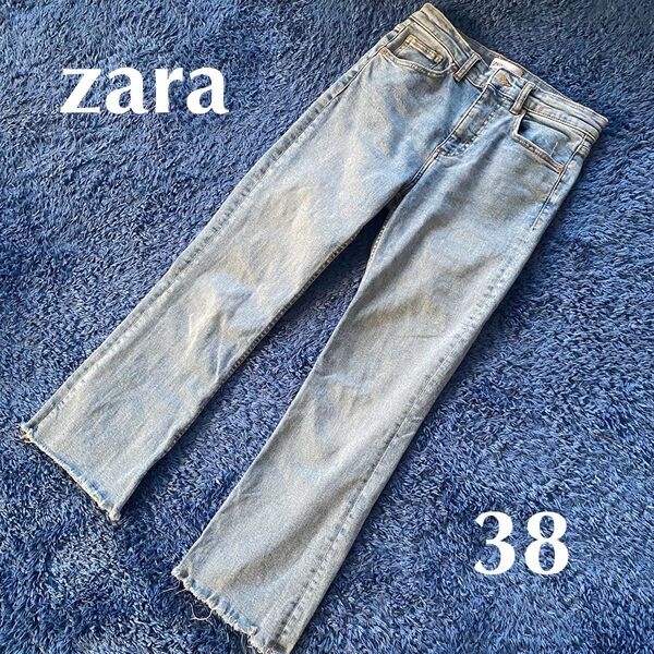 ZARA ライトブルー ブーツカット フレアデニム 38 クロップドデニムパンツ ジーンズ デニムパンツ ストレッチ デニム ザラ