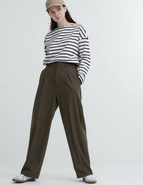 UNIQLO ユニクロ タックワイドパンツ カーキ M 460311 スラックス パンツ ボトムス おしゃれ オリーブ