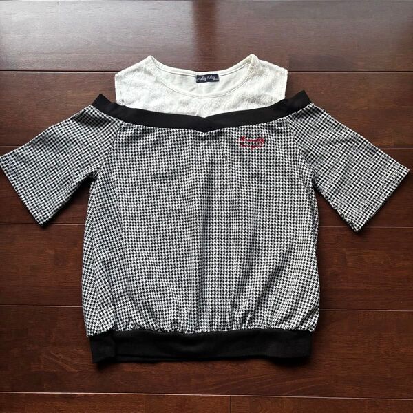 metiy 千鳥格子 トップス 半袖 Tシャツ 160 チェック 黒白