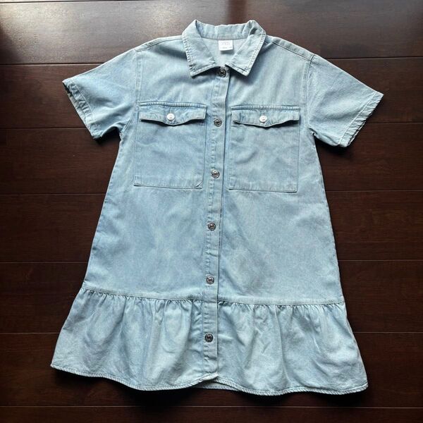 zara kids デニム ワンピース 160 チュニック 150 ザラ ライトブルー シャツワンピース 半袖 ジーンズ