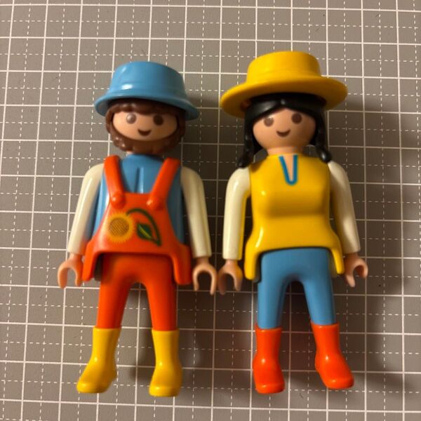 オールドプレイモービル 3716から 農夫 農婦 ひまわり オーバーオール playmobil yoru ミニチュア