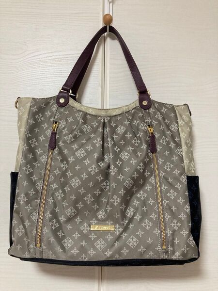 【未使用】ラシット russet トートバッグ 2WAY ショルダーストラップ付 モノグラム柄 グレー系×ブラック