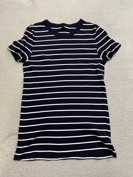 【最終値下げ】UNIQLO ネイビー/ホワイトストライプ Tシャツ M 半袖