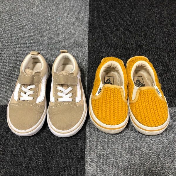 VANS キッズ 靴 スニーカー 男の子 女の子 2足セット イエロー 14㎝ ベージュ 15㎝