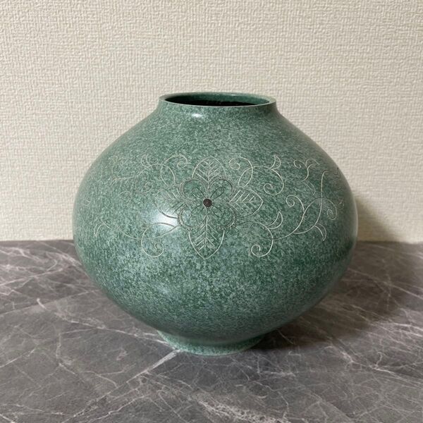 峰雲作 銅製 置物 花瓶 古美術 花器