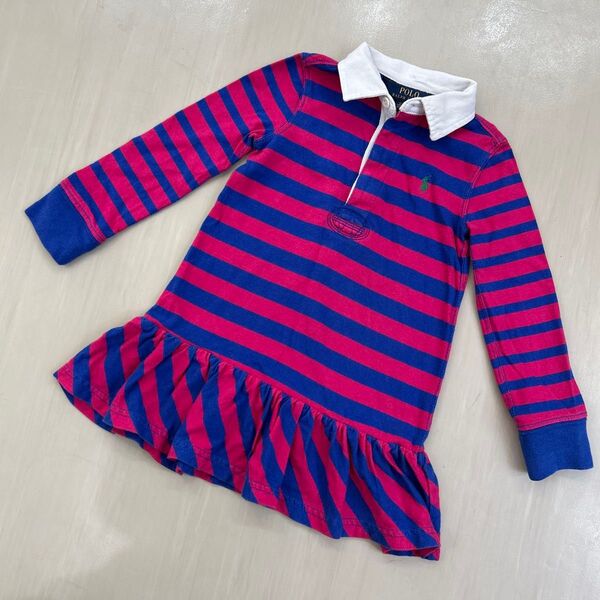 POLOラルフローレン 子供キッズ女の子 長袖ワンピース ボーダー 3T100cm